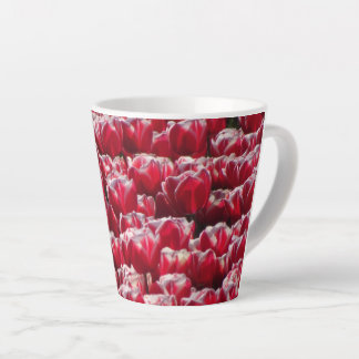 Red White Tulips Pattern Latte Mug