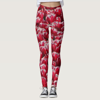 Red White Tulips Pattern Legging