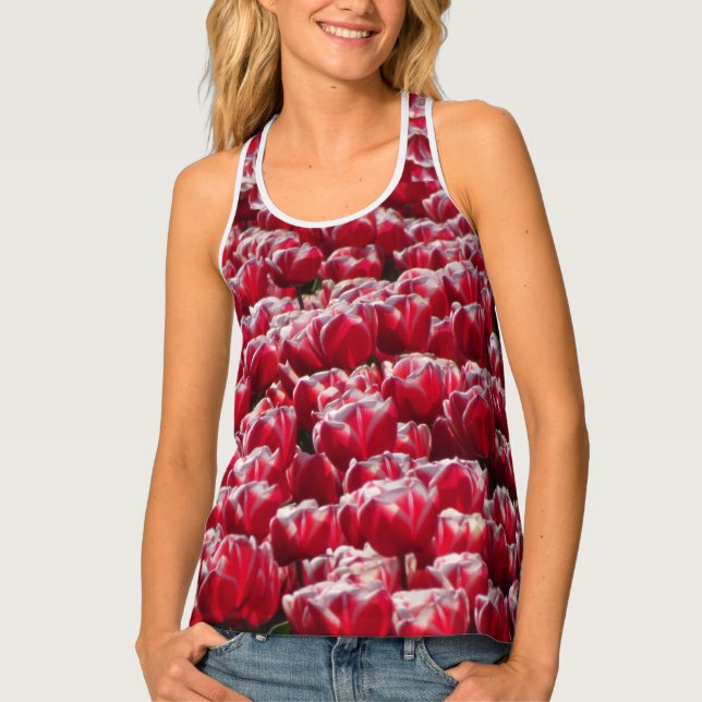 Red White Tulips Pattern Tank Top (Front)