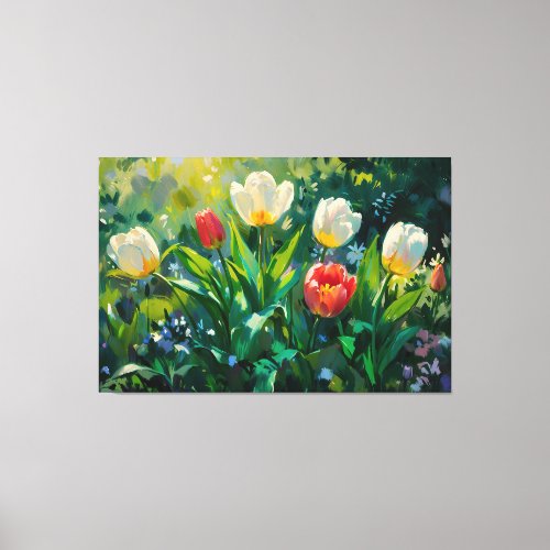  Red White Tulips TV2 Stretched Canvas Print