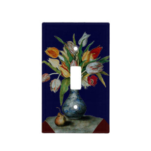 RED WHITE TULIPS VASE AND FRUIT ,Blue Floral Light Switch Cover