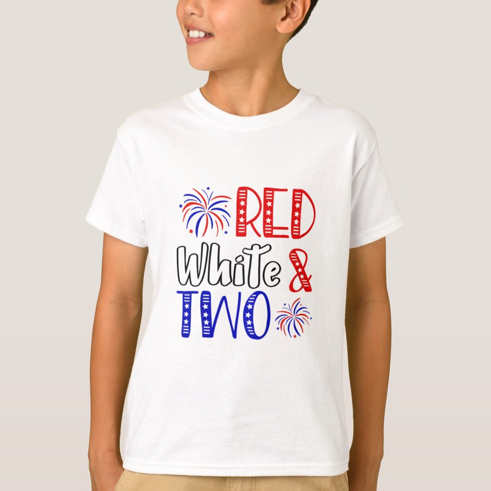 Red White & Two 2nd Birthday 4th Of July Personalized T-Shirt