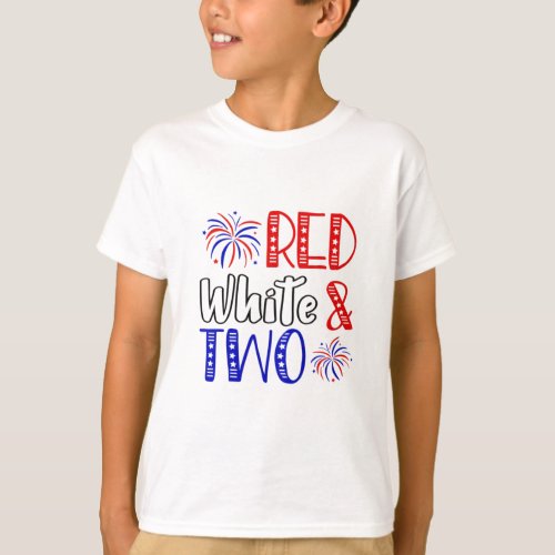 Red White  Two 2nd Birthday 4th Of July T_Shirt