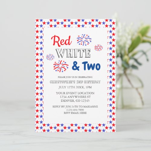 Red White  Two 2nd Birthday Invitation