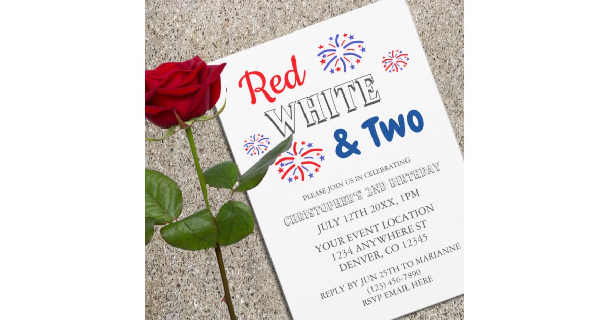 Red White & Two 2nd Birthday Invitation | Zazzle