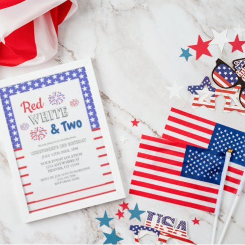 Red White  Two 2nd Birthday Invitation