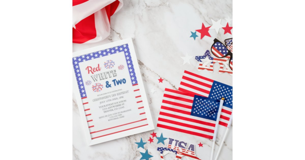 Red White & Two 2nd Birthday Invitation | Zazzle