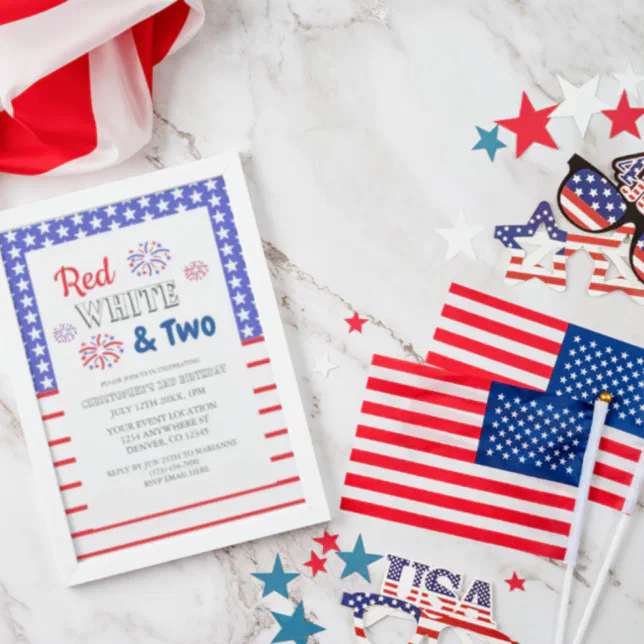 Red White & Two 2nd Birthday Invitation | Zazzle