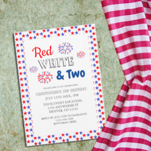 Red White & Two 2nd Birthday Invitation