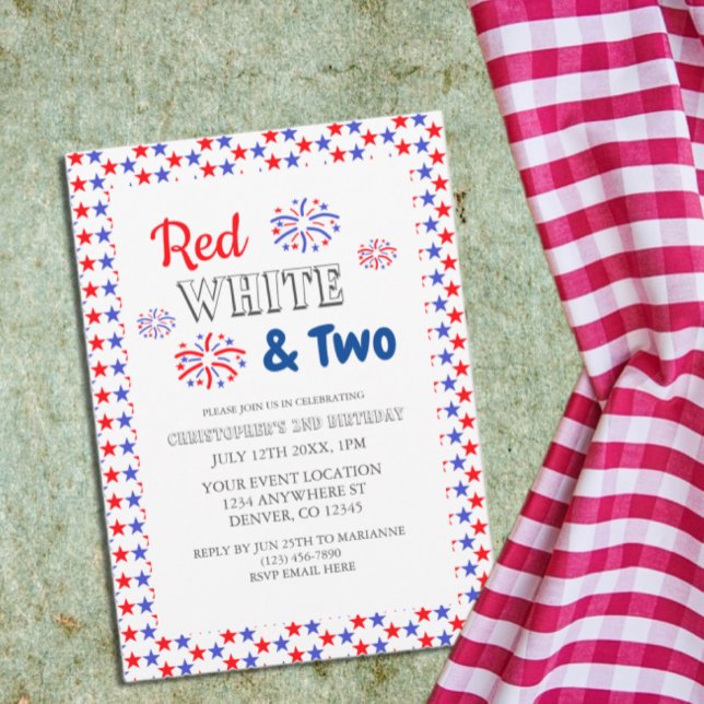 Red White & Two 2nd Birthday Invitation (Creator Uploaded)