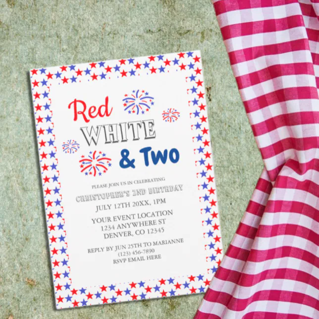 Red White & Two 2nd Birthday Invitation | Zazzle