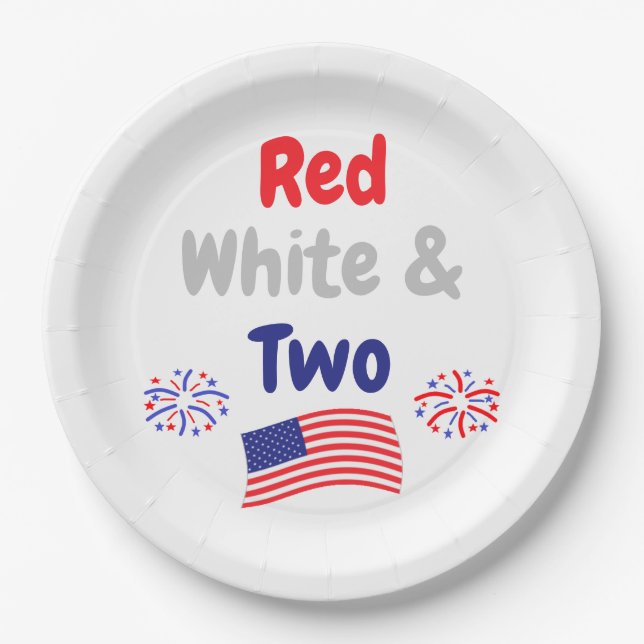 Red, White & Two 2nd Birthday Paper Plates (Front)