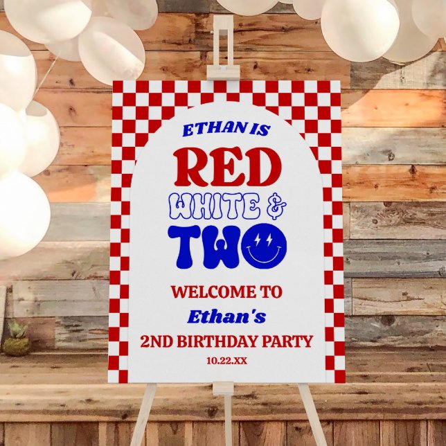 Red White & Two 2nd Birthday Party Welcome Sign (Creator Uploaded)