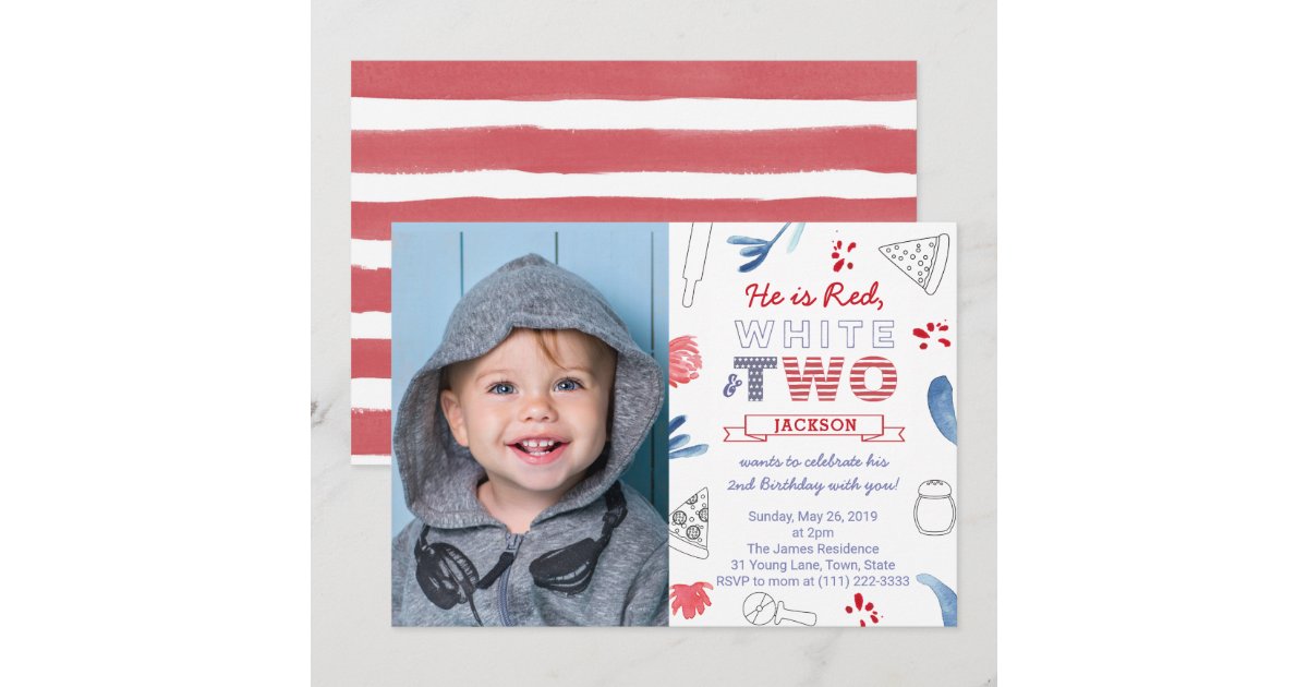 Red White TWO 2nd Birthday Party With Pizza Invitation | Zazzle
