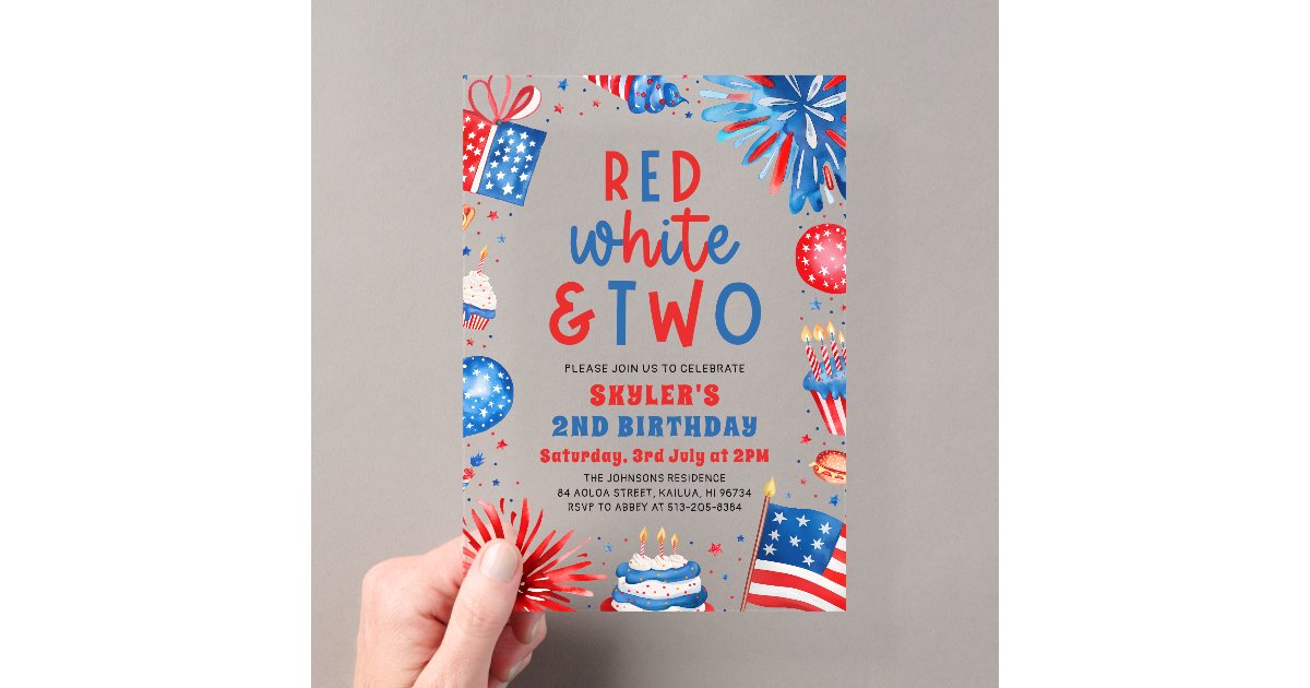 Red, White & Two 4th July 2nd Birthday Party Acrylic Invitations | Zazzle