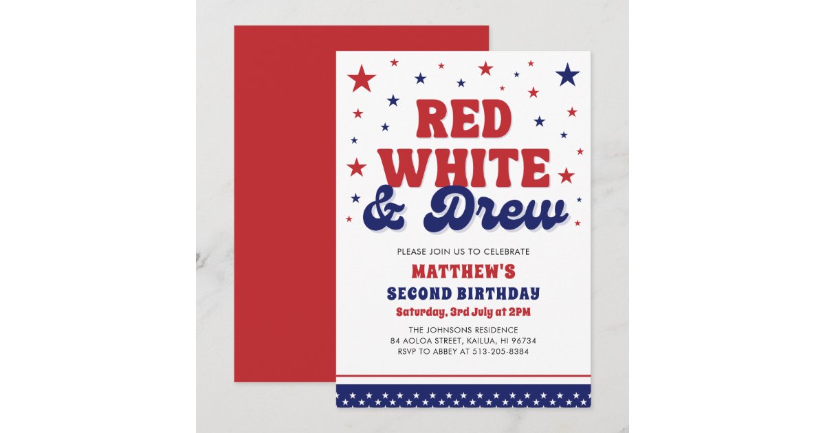 Red, White & Two 4th July 2nd Birthday Party Invitation | Zazzle