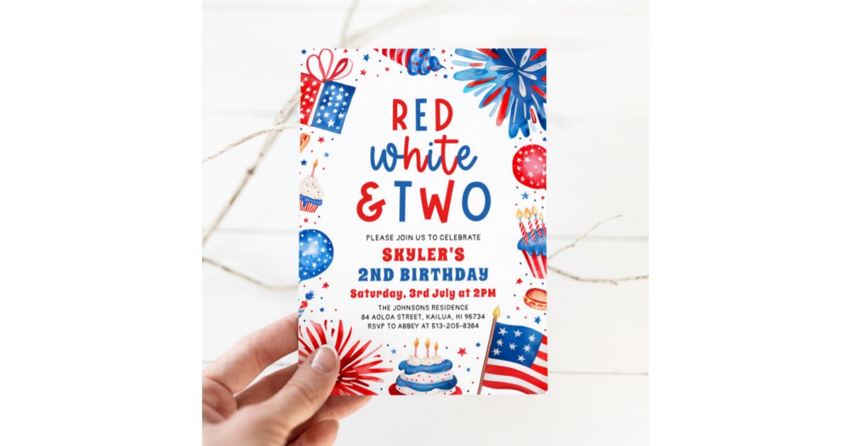 Red, White & Two 4th July 2nd Birthday Party Invitation | Zazzle