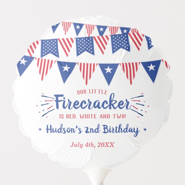 Red, White & Two! 4th Of July 2nd Birthday Balloon (Front)