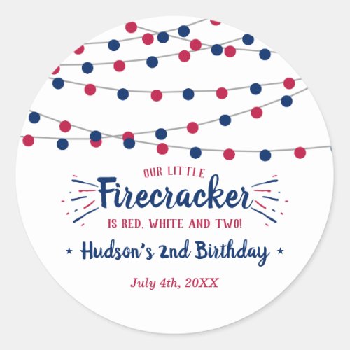Red White  Two 4th Of July 2nd Birthday Classic Round Sticker