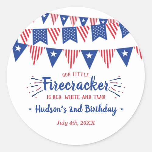 Red White  Two 4th Of July 2nd Birthday Classic Round Sticker
