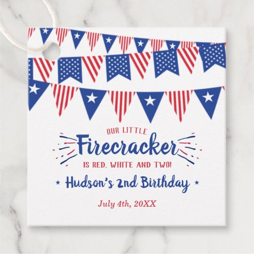 Red White  Two 4th Of July 2nd Birthday Favor Tags