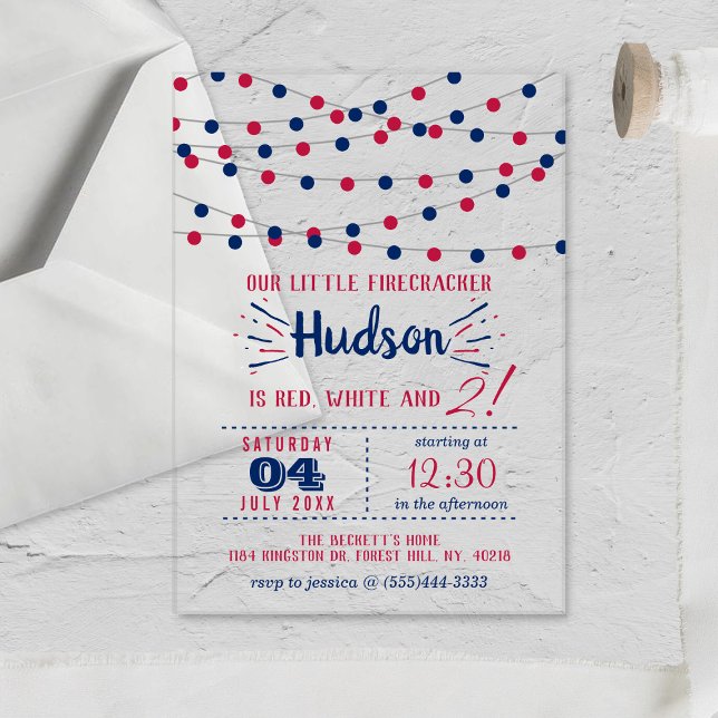 Red, White & Two! 4th Of July 2nd Birthday Party Acrylic Invitations (Creator Uploaded)