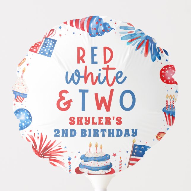 Red, White & Two 4th of July 2nd Birthday Party Balloon (Front)