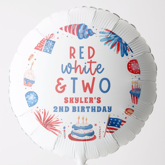 Red, White & Two 4th of July 2nd Birthday Party Balloon (Front)
