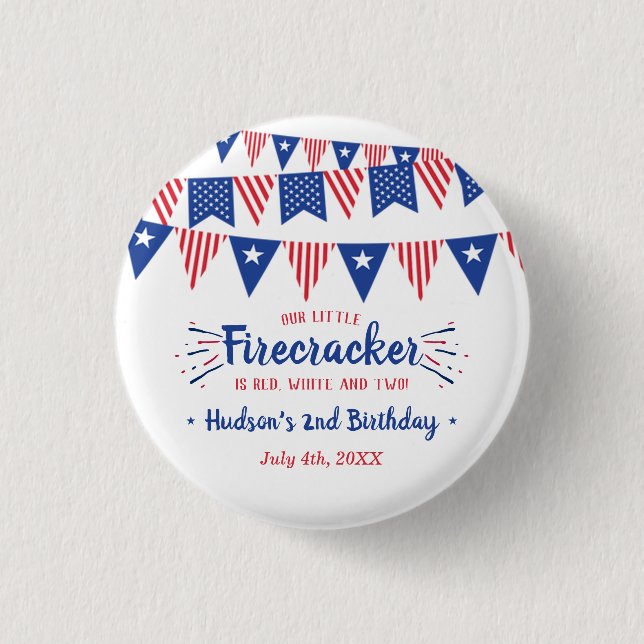 Red, White & Two! 4th Of July 2nd Birthday Party Button (Front)