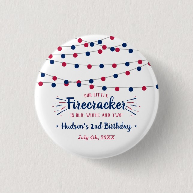Red, White & Two! 4th Of July 2nd Birthday Party Button (Front)