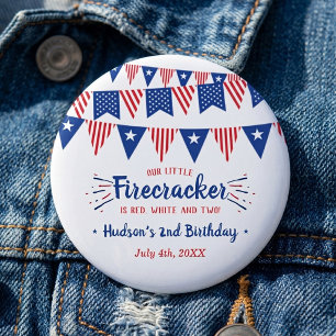 Red, White & Two! 4th Of July 2nd Birthday Party Button