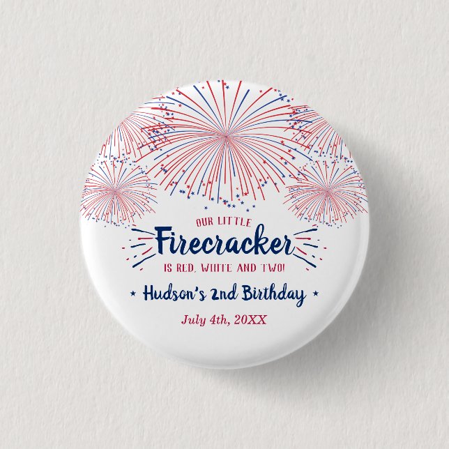 Red, White & Two! 4th Of July 2nd Birthday Party Button (Front)