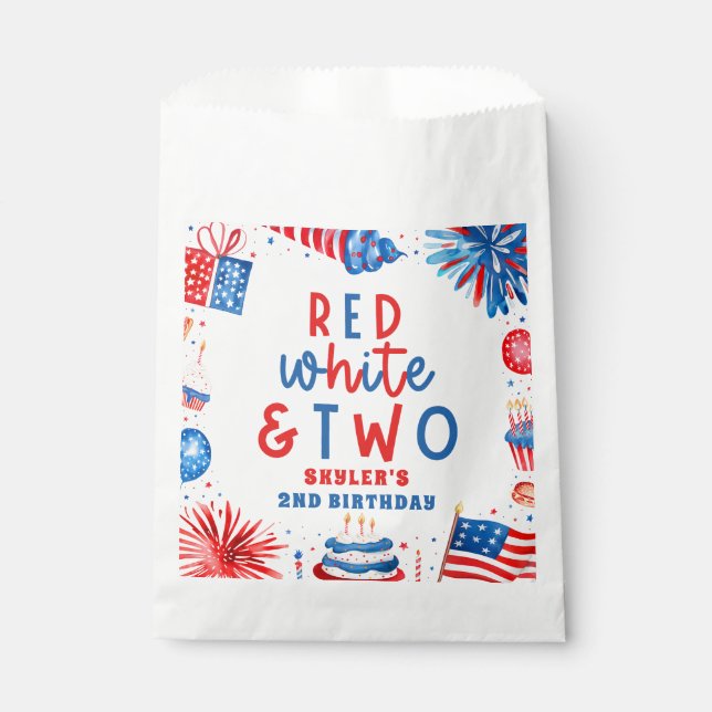 Red, White & Two 4th of July 2nd Birthday Party Favor Bag (Front)