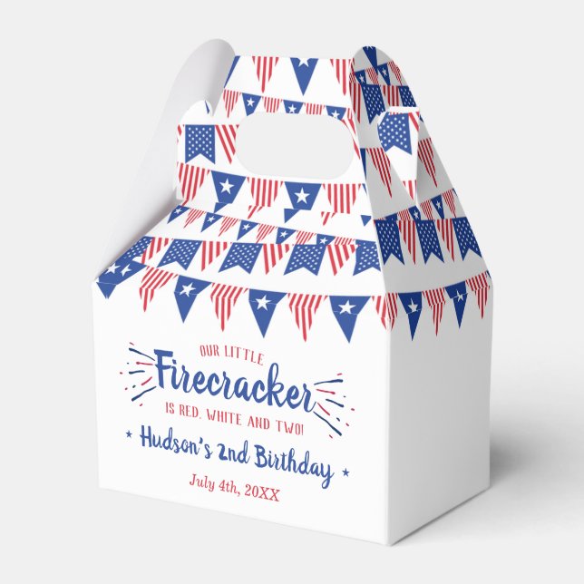Red, White & Two! 4th Of July 2nd Birthday Party Favor Boxes (Front Side)