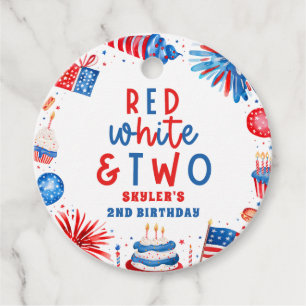 Red, White & Two 4th of July 2nd Birthday Party Favor Tags