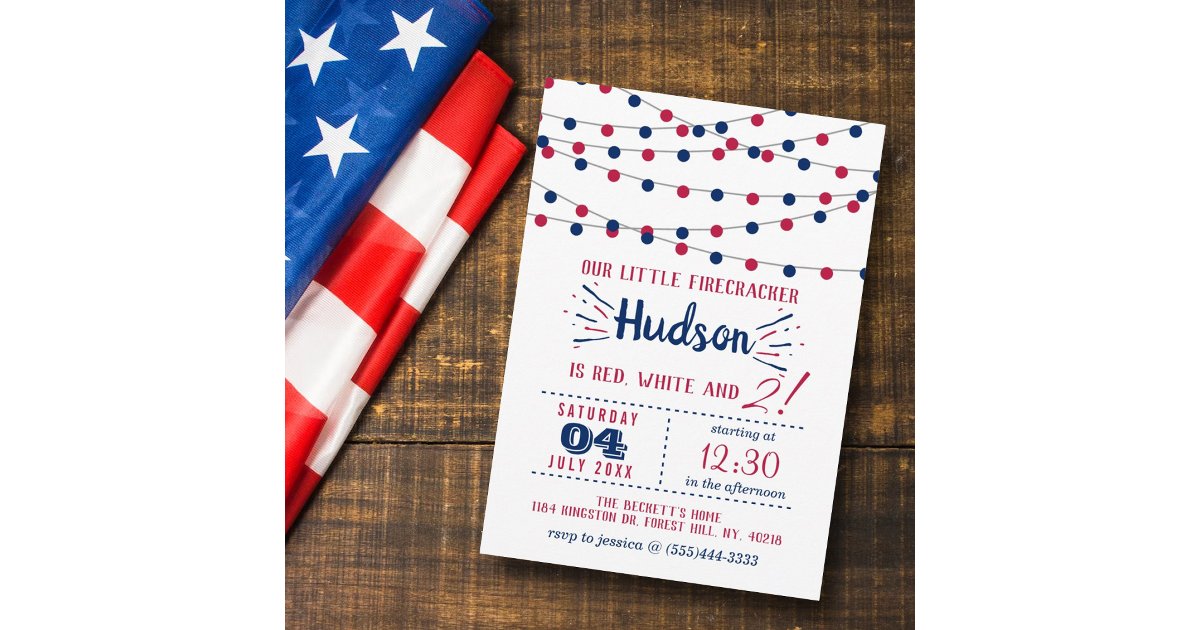 Red, White & Two! 4th Of July 2nd Birthday Party Invitation | Zazzle