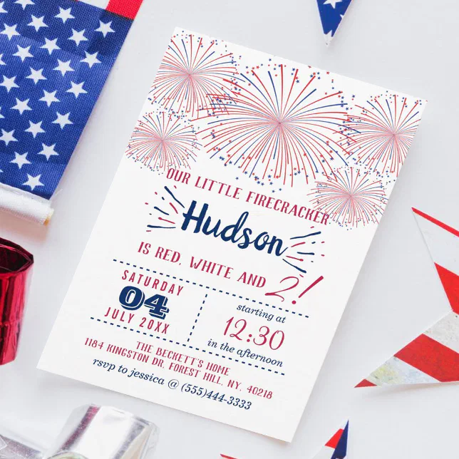 Red, White & Two! 4th Of July 2nd Birthday Party Invitation | Zazzle