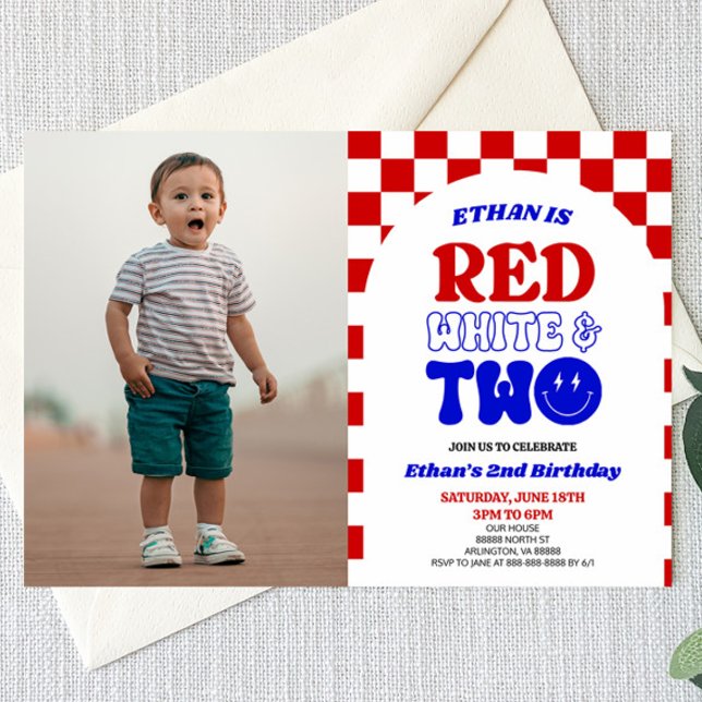 Red White & Two 4th of July 2nd Birthday Party Invitation (Creator Uploaded)