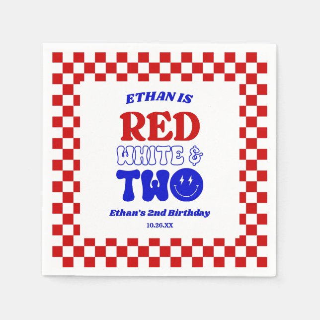 Red White & Two 4th of July 2nd Birthday Party Napkins (Front)