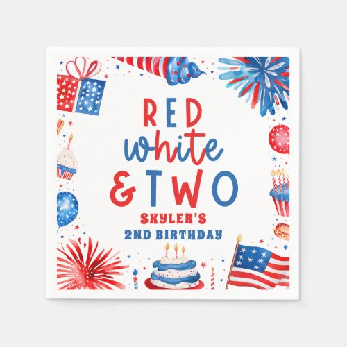 Red White  Two 4th of July 2nd Birthday Party Napkins