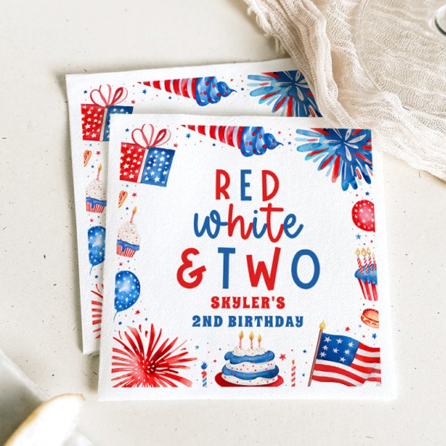 Red White & Two 4th of July 2nd Birthday Party Napkins (Creator Uploaded)