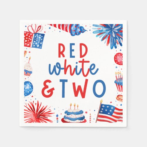 Red White  Two 4th of July 2nd Birthday Party Napkins
