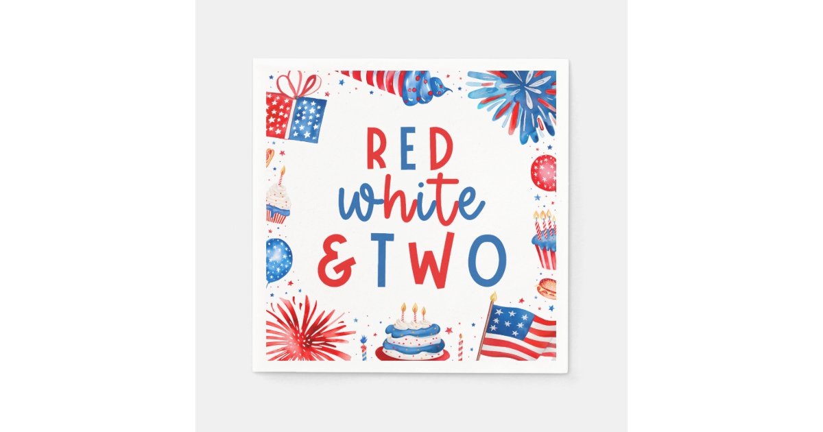 Red, White & Two 4th of July 2nd Birthday Party Napkins | Zazzle
