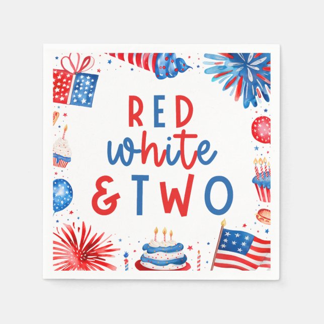 Red, White & Two 4th of July 2nd Birthday Party Napkins (Front)