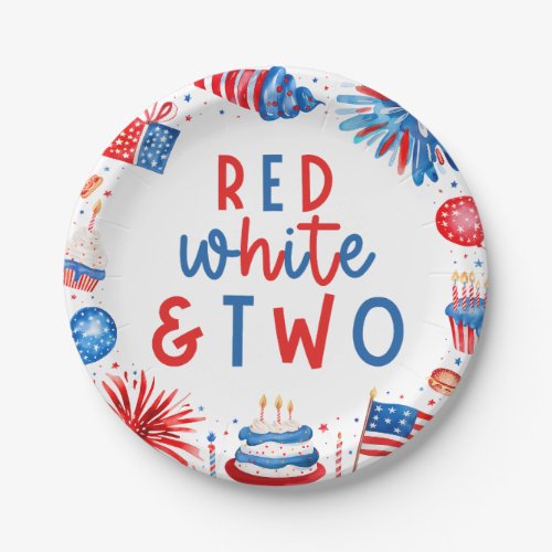 Red White  Two 4th of July 2nd Birthday Party Paper Plates