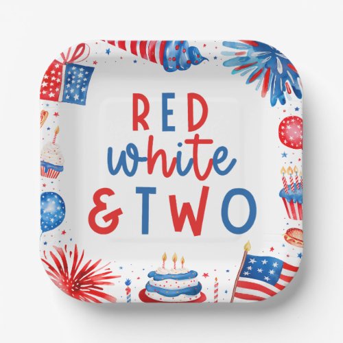 Red White  Two 4th of July 2nd Birthday Party Paper Plates