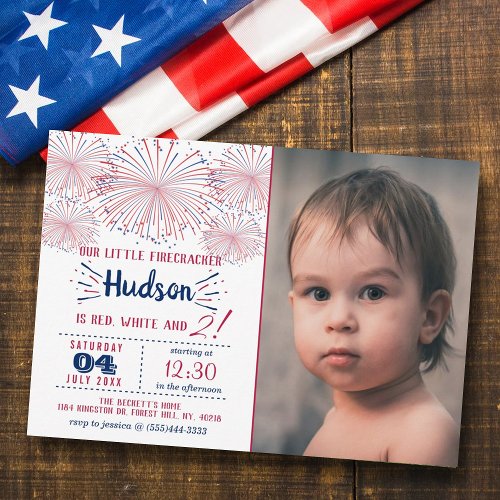 Red White  Two 4th Of July 2nd Birthday Photo Invitation