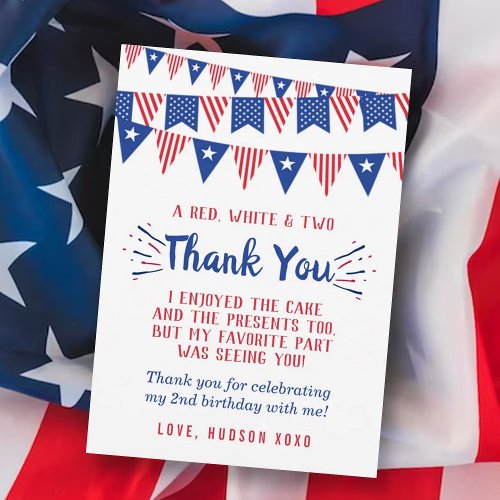 Red White  Two 4th Of July 2nd Birthday Thank You Card