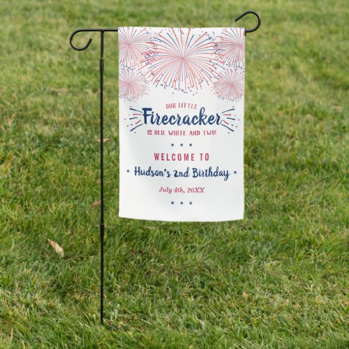 Red White  Two 4th Of July 2nd Birthday Welcome Garden Flag