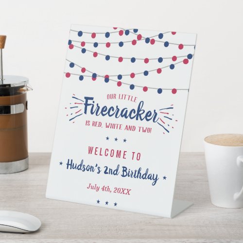 Red White  Two 4th Of July 2nd Birthday Welcome Pedestal Sign
